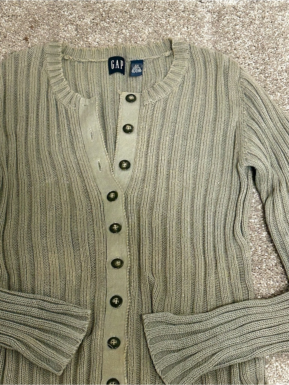 GAP Olive Green Ribbed Button-Front Cardigan